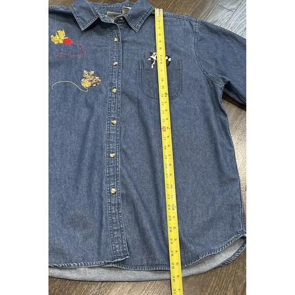 Vintage Cat Lady Shirt Women’s XL Tall Embroidered Denim Cabin Creek Button 90s - Picture 7 of 8